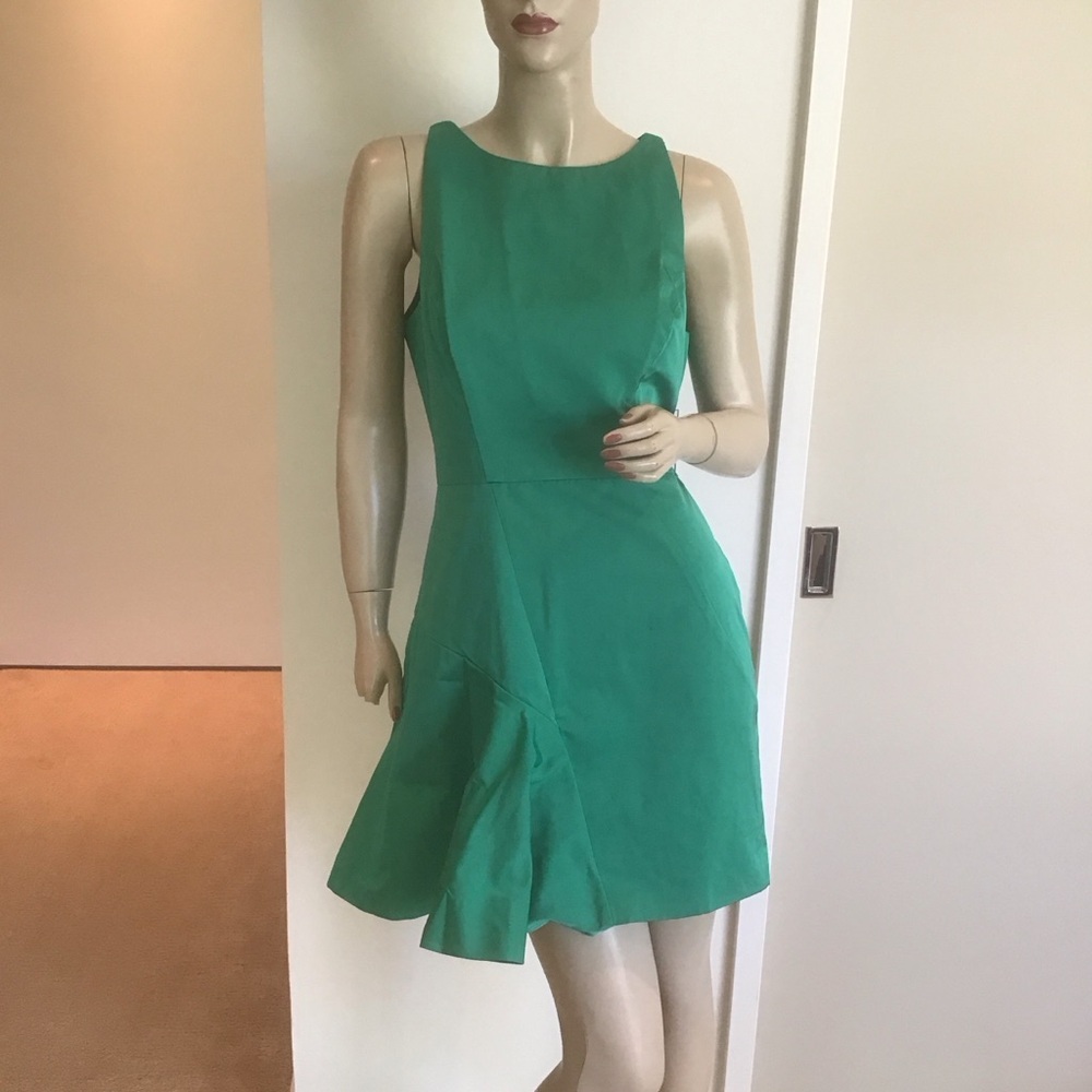Milly New York Saxon Emerald Green Satin Taffeta Ruffle Panel Mini Dress‎ 10